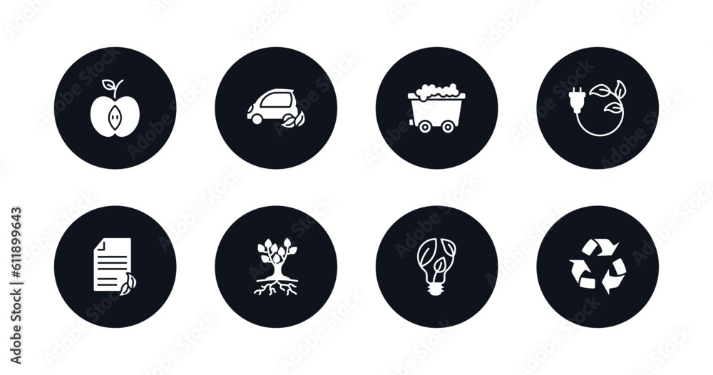 symbol for mobile filled icons set. filled icons such as half, eco car, coal, eco plug, eco paper, tree and roots, bio energy, recycle vector. symbol for mobile filled icons set. filled icons such as half, eco car, coal, eco plug, eco paper, tree and roots, bio energy, recycle vector.