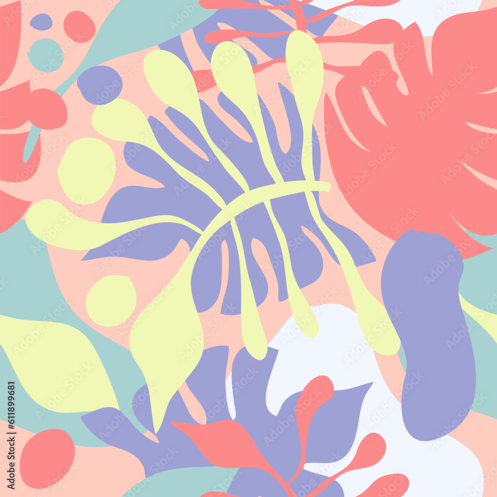 Tropical leaves simple abstract summer seamless pattern Tropical leaves simple abstract summer seamless pattern