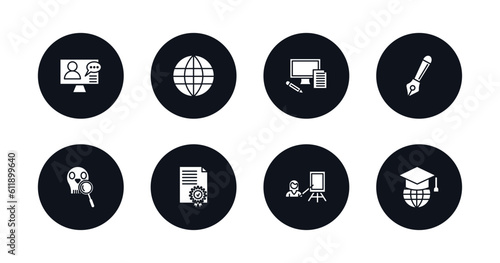 symbol for mobile filled icons set. filled icons such as online training, international, blended learning, fountain pen, paleontology, qualification, instructor, learning vector.