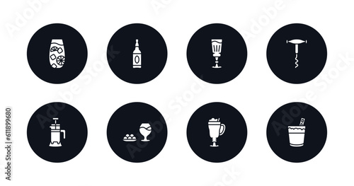 symbol for mobile filled icons set. filled icons such as tom collins, alcohol, absinthe, sorkscrew, french press, ham, latte, white russian drink vector.