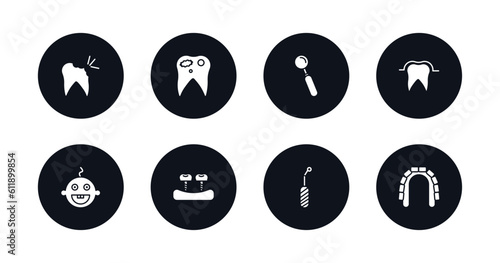 symbol for mobile filled icons set. filled icons such as cavity, decay, mouth mirror, sealants, baby dental, fake tooth, scraping, maxilla vector.
