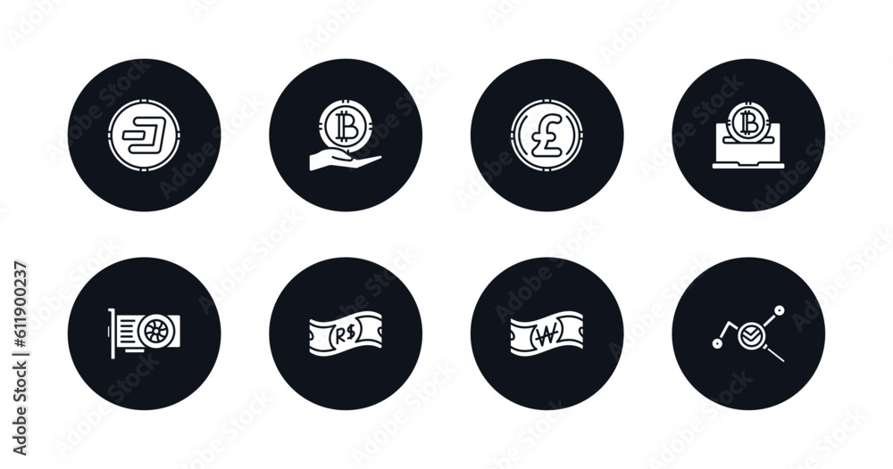symbol for mobile filled icons set. filled icons such as dash, donation, pound, e-business, vga card, real, won, market trends vector. symbol for mobile filled icons set. filled icons such as dash, donation, pound, e-business, vga card, real, won, market trends vector.