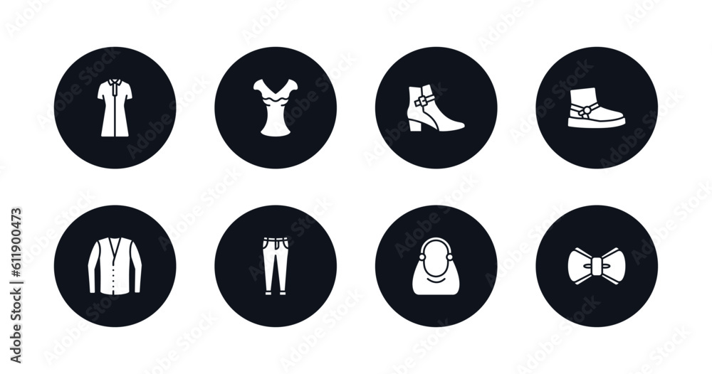 symbol for mobile filled icons set. filled icons such as lyocell shirt dress, chiffon suffle blouse, ankle boots, wool boots, cotton cardigan, boyfriend low jean, hobo bag, bow tie vector. symbol for mobile filled icons set. filled icons such as lyocell shirt dress, chiffon suffle blouse, ankle boots, wool boots, cotton cardigan, boyfriend low jean, hobo bag, bow tie vector.