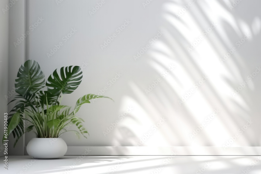Minimalistic Light Background with Blurred Foliage Shadow on a White Wall Minimalistic Light Background with Blurred Foliage Shadow on a White Wall