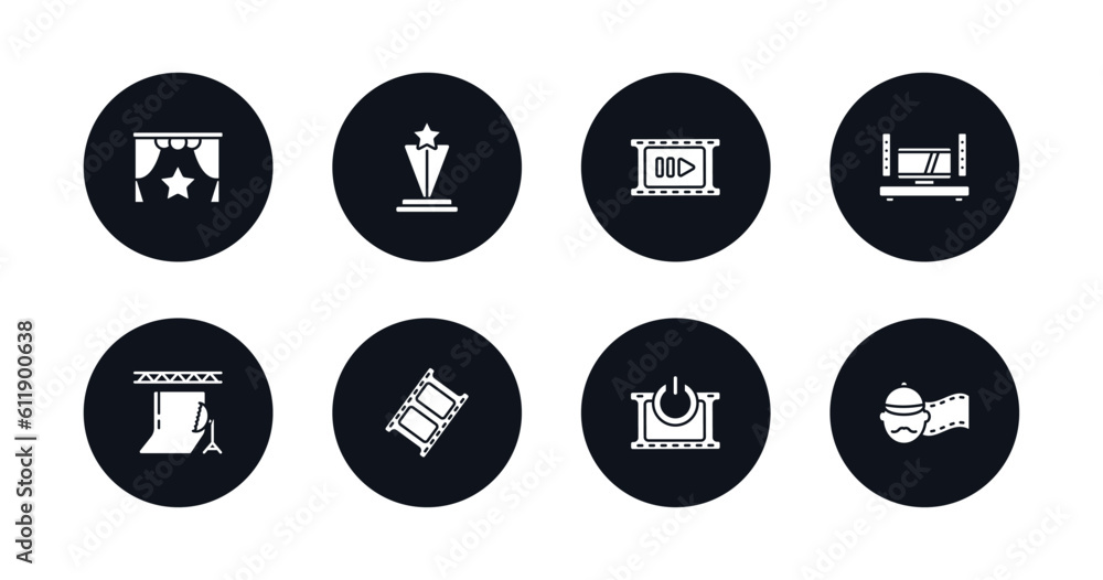 symbol for mobile filled icons set. filled icons such as premiere, film award, slow motion, home cinema, studio, filmstrip, turn on, producer vector. symbol for mobile filled icons set. filled icons such as premiere, film award, slow motion, home cinema, studio, filmstrip, turn on, producer vector.