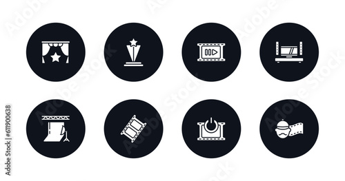 symbol for mobile filled icons set. filled icons such as premiere, film award, slow motion, home cinema, studio, filmstrip, turn on, producer vector.