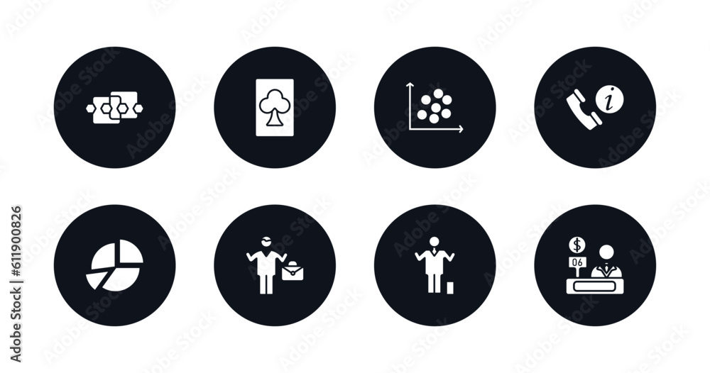 symbol for mobile filled icons set. filled icons such as points connected chart, club card, scatter chart, numbered information, portion pie chart, man success, man succesing, bank teller vector.
