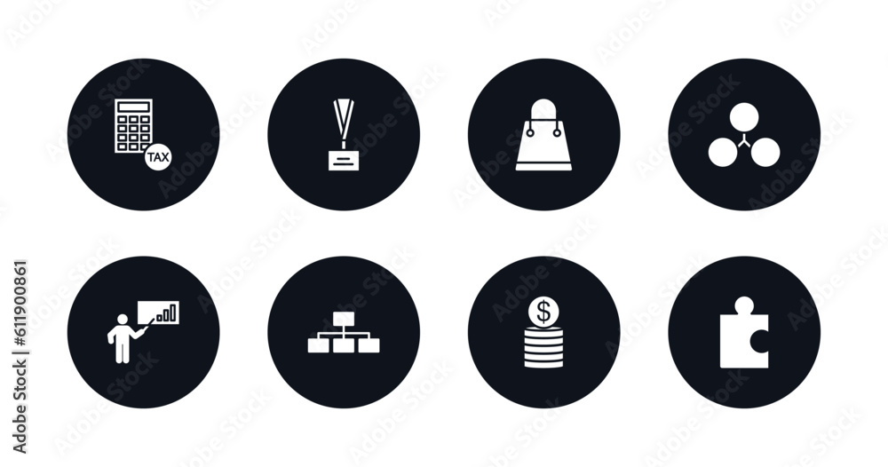 symbol for mobile filled icons set. filled icons such as tax calculate, lanyard, shopping bags, cooperate, graphic panel and man, hierarchy structure, dollar coins stack, puzzle game piece vector. symbol for mobile filled icons set. filled icons such as tax calculate, lanyard, shopping bags, cooperate, graphic panel and man, hierarchy structure, dollar coins stack, puzzle game piece vector.