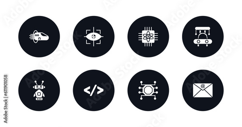 symbol for mobile filled icons set. filled icons such as hyperloop, eye tracking, quantum computing, high speed tube, robots, code, unsupervised learning, mail vector.