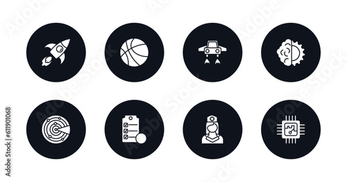 symbol for mobile filled icons set. filled icons such as rocket, ball, fyling vehicle, deformity, detection, check list, nurse, chip vector.