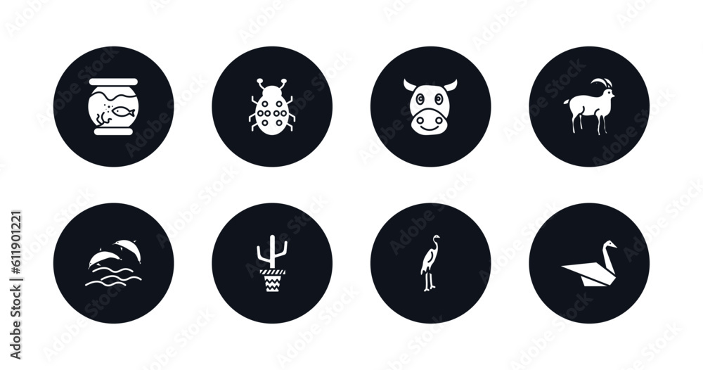 symbol for mobile filled icons set. filled icons such as fishbowl, ladybird, cows, mouflon, dolphins, boho, heron, origami swan vector. symbol for mobile filled icons set. filled icons such as fishbowl, ladybird, cows, mouflon, dolphins, boho, heron, origami swan vector.