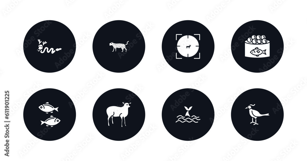 symbol for mobile filled icons set. filled icons such as japanese dragon, leopard, hunted, caviar, two golden carps, lamb side view, whale zone, pheasant vector.