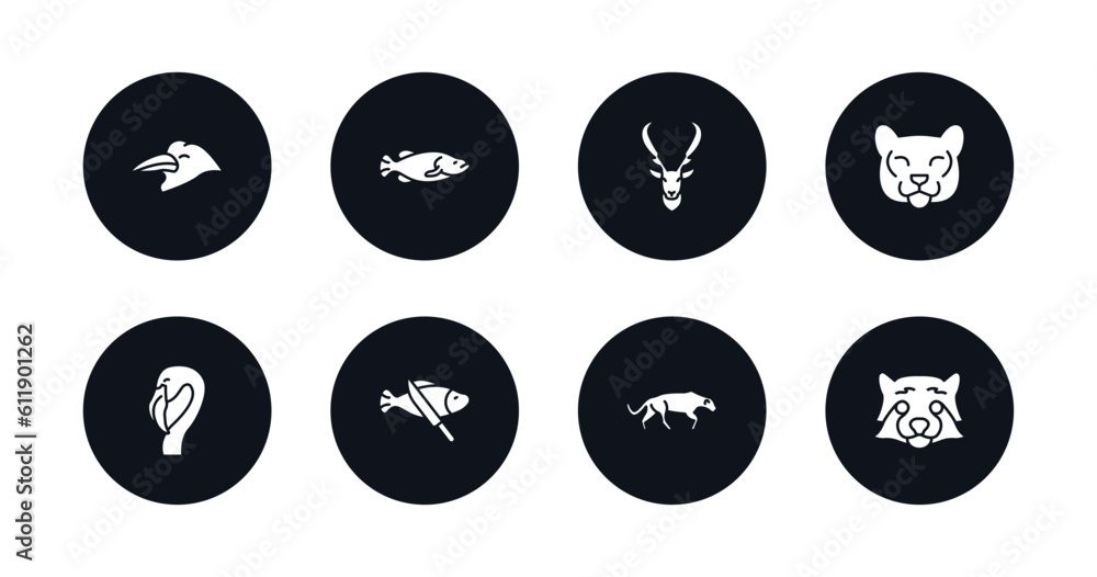 symbol for mobile filled icons set. filled icons such as crow, big fish, elk, cougar, flamingo, fish and a knife, panther, red panda vector. symbol for mobile filled icons set. filled icons such as crow, big fish, elk, cougar, flamingo, fish and a knife, panther, red panda vector.