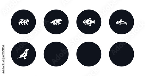symbol for mobile filled icons set. filled icons such as musk, siberian tiger, wolverine, chipmunk, ermine, clownfish, orca, raven vector.