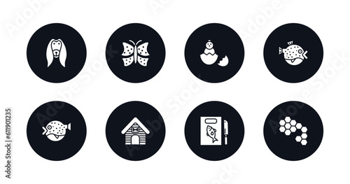 symbol for mobile filled icons set. filled icons such as afghan hound, insect, baby chicken, blowfish, puffer fish, kennel, fish and knife, bee hive vector.