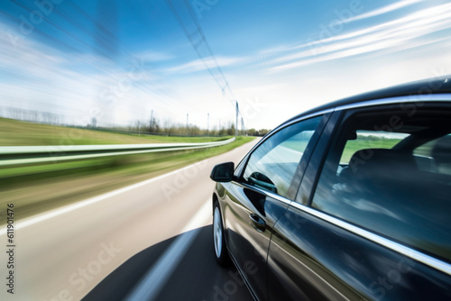 view from side of fast moving car motion blur