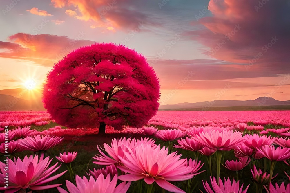 awsome flowers and bundles of red and pink flowers and trees genratibve ai techgnology