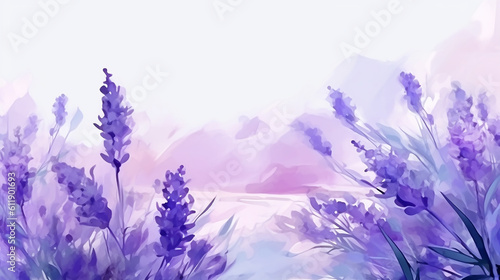 lavender field watercolor delicate drawing. generative ai