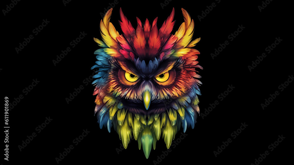 multicolored portrait of an owl. Generative AI