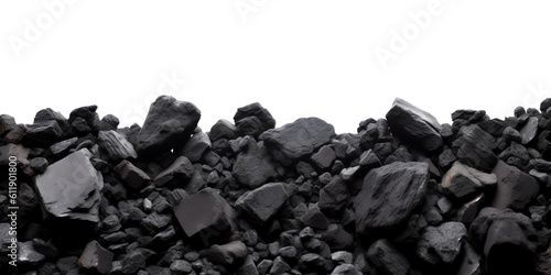 Pile of black coals isolated on transparent background - Generative AI