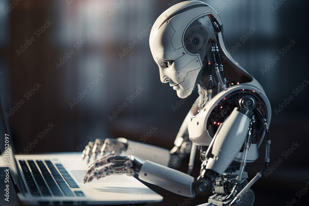 Fototapeta premium Android, Artificial Intelligence at the Computer, ChatGPT