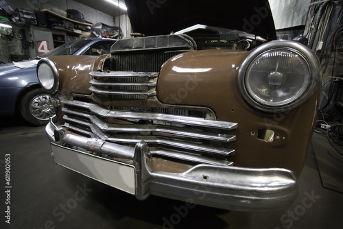 Vintage car in a car repair shop