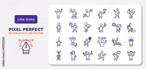 feelings outline icons set. thin line icons such as accomplished human, grateful human, lovely human, confused relaxed amazed curious irritated vector.