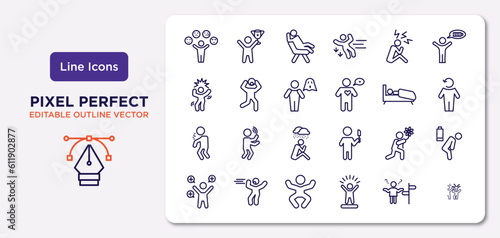 feelings outline icons set. thin line icons such as emotional human, stressed human, stupid human, rough sorry silly lost funny vector.