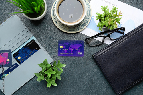 Wallet with credit cards, p...