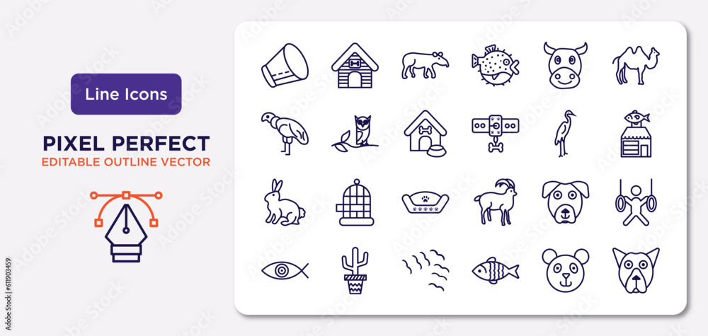 animals outline icons set. thin line icons such as elizabethan collar, cows, doghouse, sitting rabbit, boxerhead, flock of birds, chinese panda bear, pit bull vector. animals outline icons set. thin line icons such as elizabethan collar, cows, doghouse, sitting rabbit, boxerhead, flock of birds, chinese panda bear, pit bull vector.