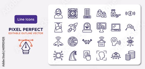 artificial intellegence outline icons set. thin line icons such as assistant, medicine, artificial atmosphere, unmanned aerial vehicle, voice recognition, biometrics, cloud intelligence, database