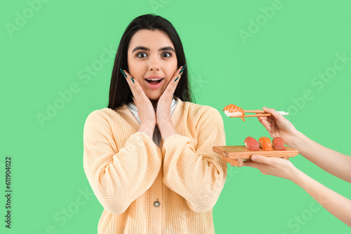 Surprised young woman and f...