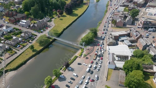 This aerial drone video shows the town of Dumfries in Dumfries and Galloway, south Scotland. The river Nith flows through the town center. 