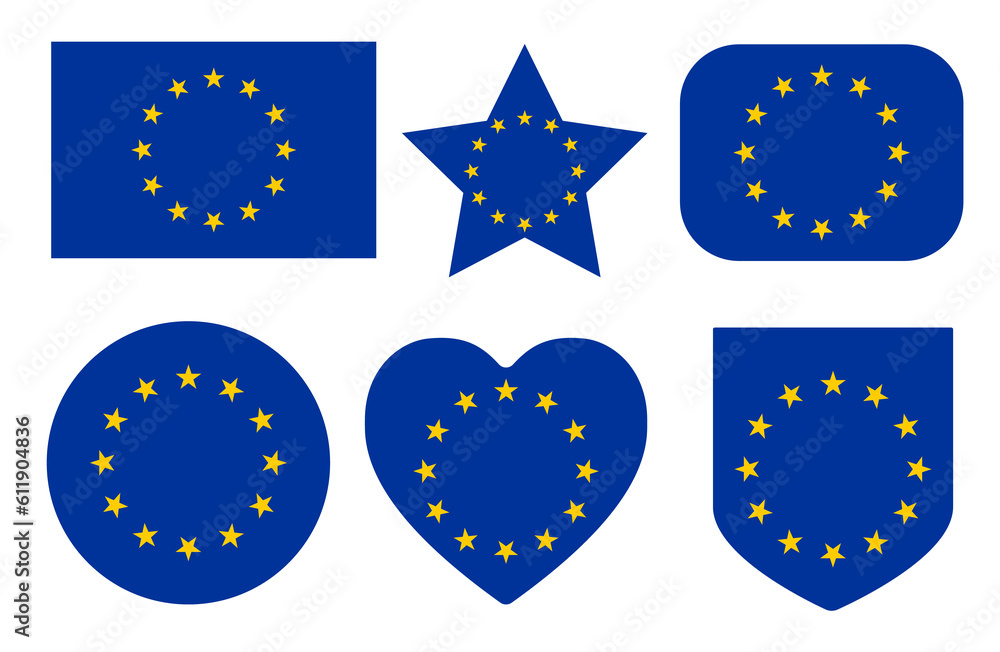 Flag of Europe union in design shape set. European Union. EU flag in design shape set.