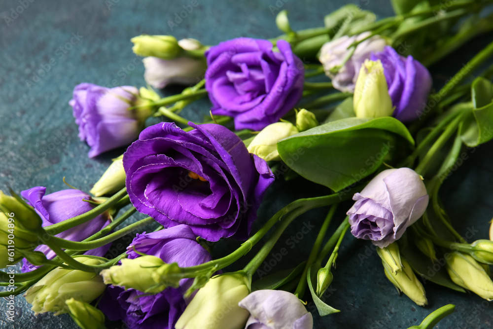 Beautiful eustoma flowers on dark color background, closeup Beautiful eustoma flowers on dark color background, closeup