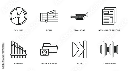 Canvas Print music and media outline icons set