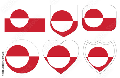 Flag of Greenland in design shape set . Greenland flag in design shape set 