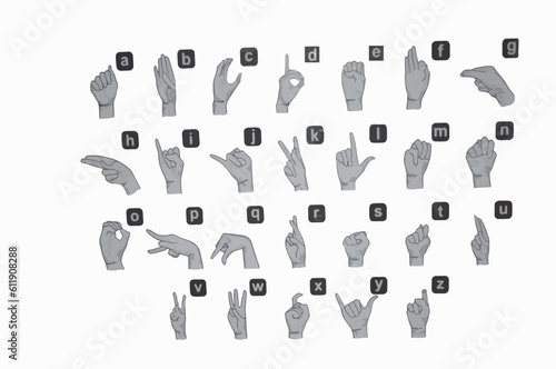 table of fonts of the English dactyl alphabet