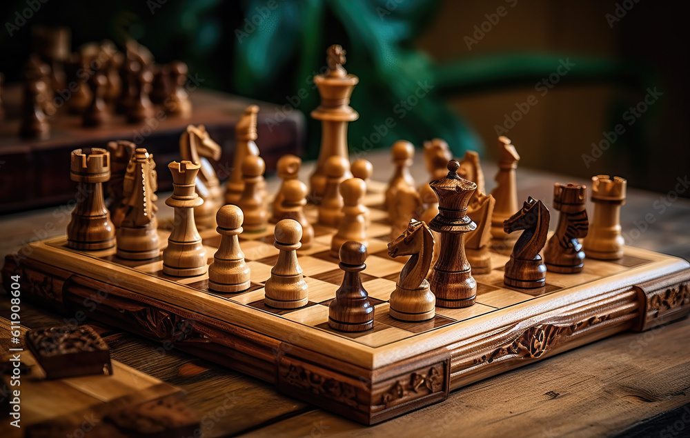Chess board with chess pieces on the desk. Chess board with chess pieces on the desk.