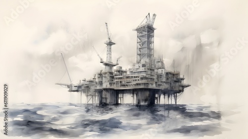 Petroleum platform oil and gas at sea. Generative AI