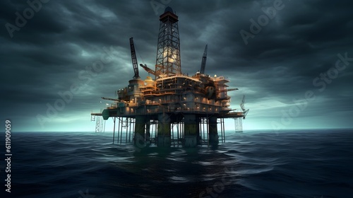 Petroleum platform oil and gas at sea. Generative AI