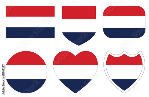 Netherlands flag in design shape set. The Flag of the Netherlands in a design shape set.