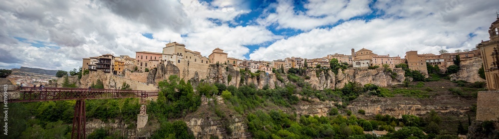 Panoramic view of the old town of the unesco world heritage city of Cuenca, Spain over the rock and from the national parador