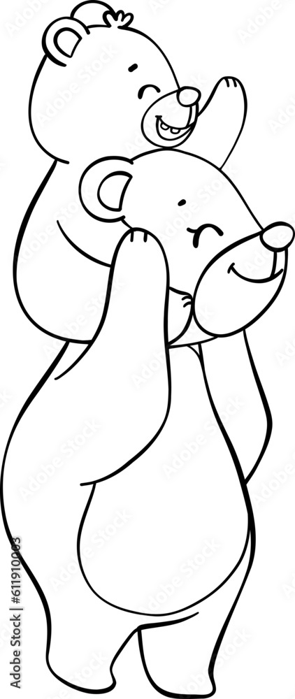 Cute happy mama teddy bear and baby bear mother's day cartoon animal ...