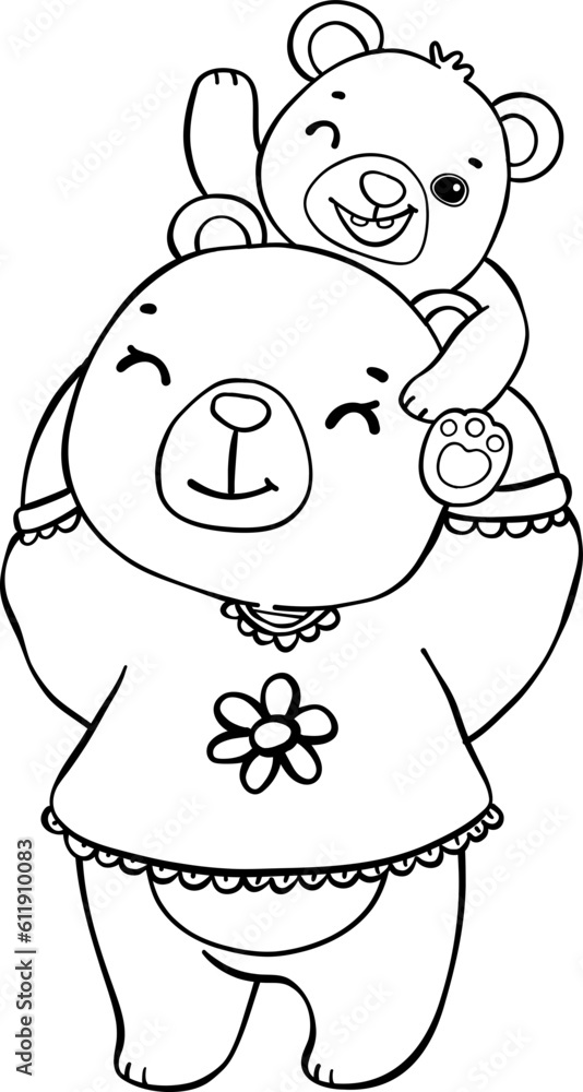 Cute happy mama teddy bear and baby bear mother's day cartoon animal ...