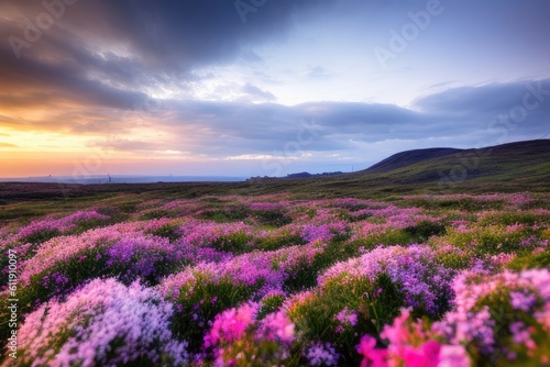 lavender field at sunset  generative ai
