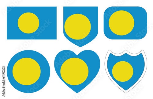 Palau flag in shape set. Flag of Palau in shape set.