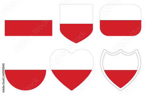 Flag of Poland in shape set. Poland flag in shape set.
