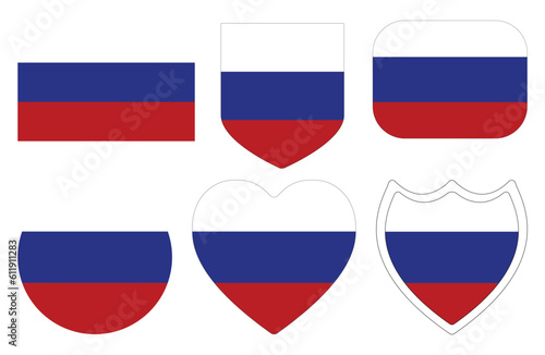 Russian flag in shape set. Flag of Russia in shape set.