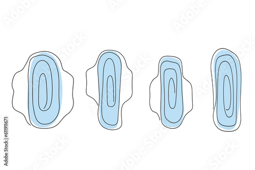 A set of feminine sanitary pads on a white background. Sanitary napkin is a modern one-line icon for a website or mobile application. Vector illustration